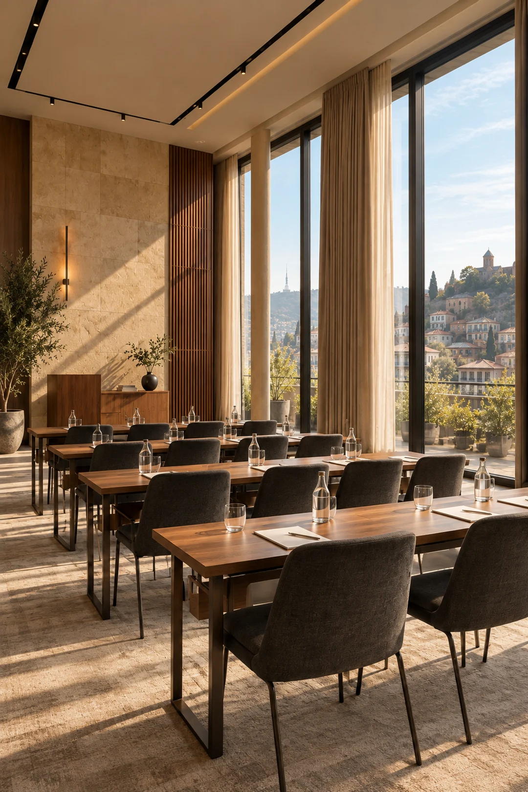Illustrative render of a conference room overlooking Tbilisi